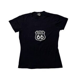 Route 66 Rhinestone Black Crop T-Shirt